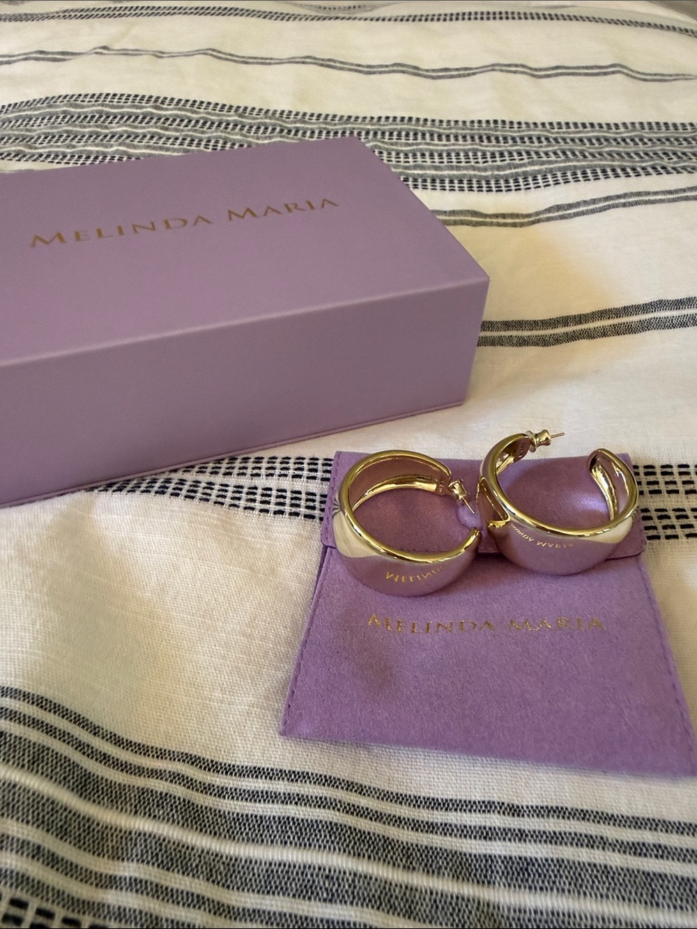 Melinda Maria Gold Hoop Earrings with Lavender Pouch